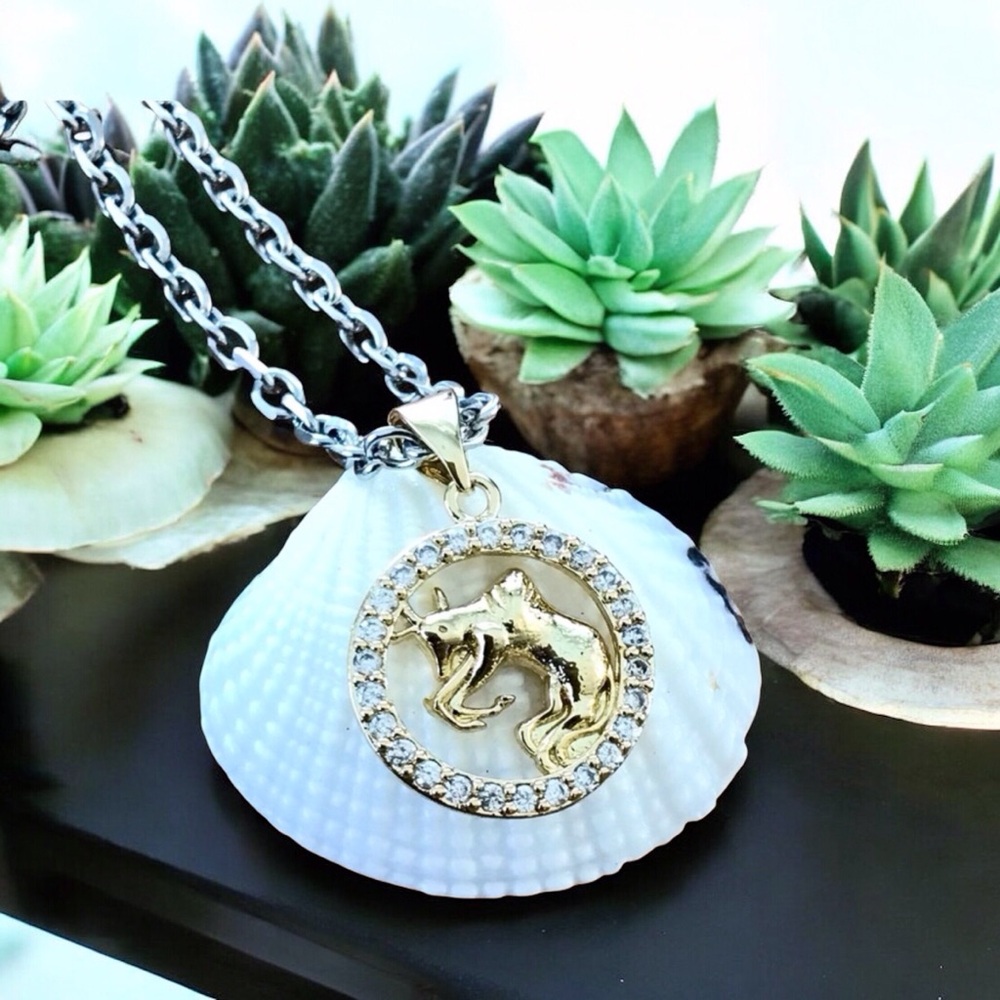 🆕 Taurus Crystal Zodiac Pendant Necklace Gold Plating Over Alloy